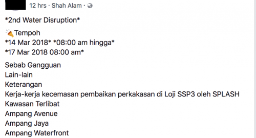 Gangguan Bekalan Air Di Selangor Lagi Sehingga 17 Mac Sebenarnya My